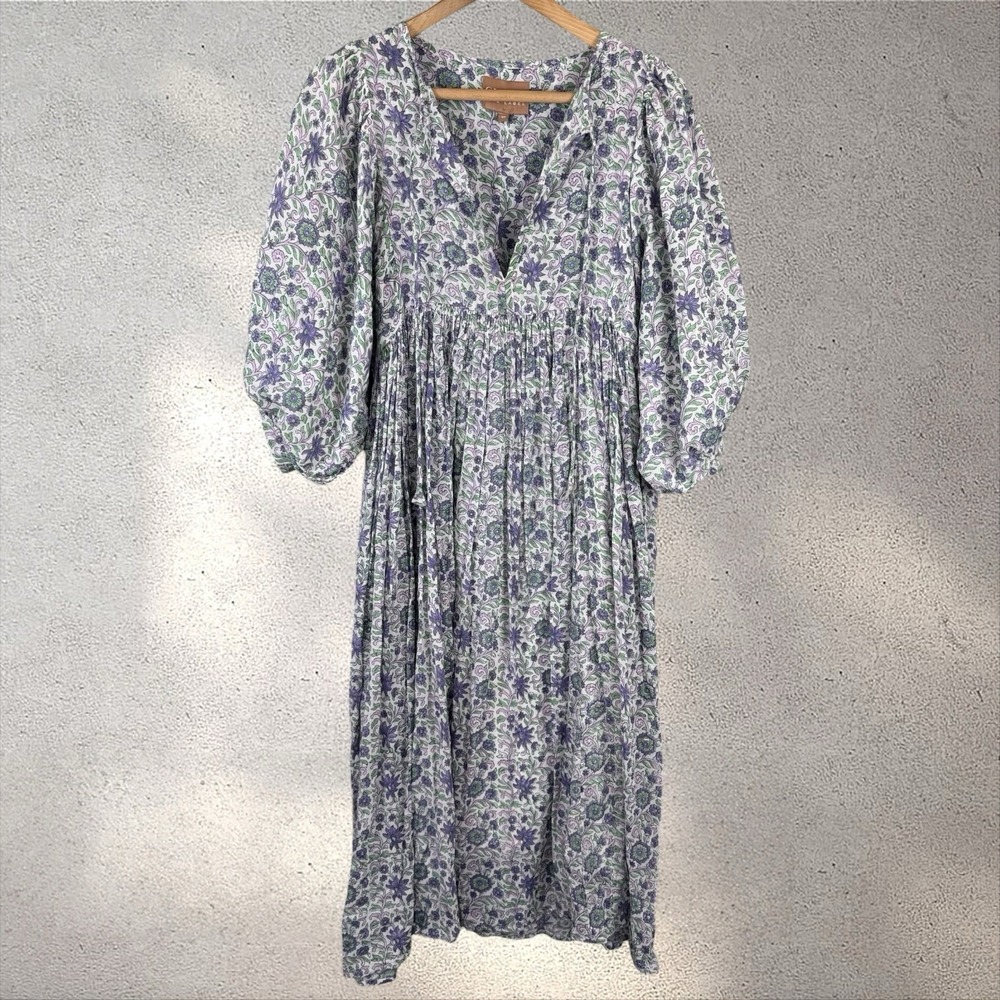 Victoria Dunn Clara the Label Clover Maxi Cotton Dress Bohemian Purple Floral XS